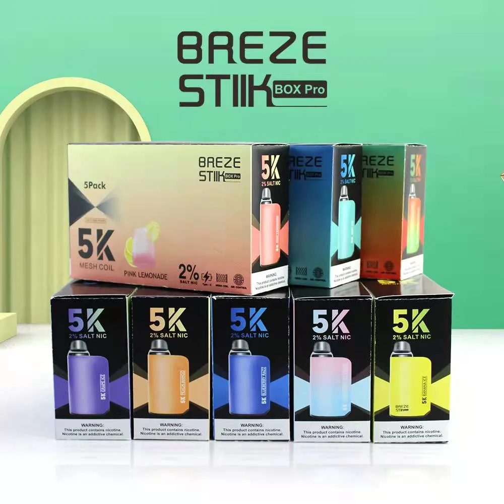 Breze Stick PRO Max 5000 Puffs Vapor Square Vape Disposable E Cigarette Pen 12ml Pod 950mAh Rechargeable 8 Colors Vape