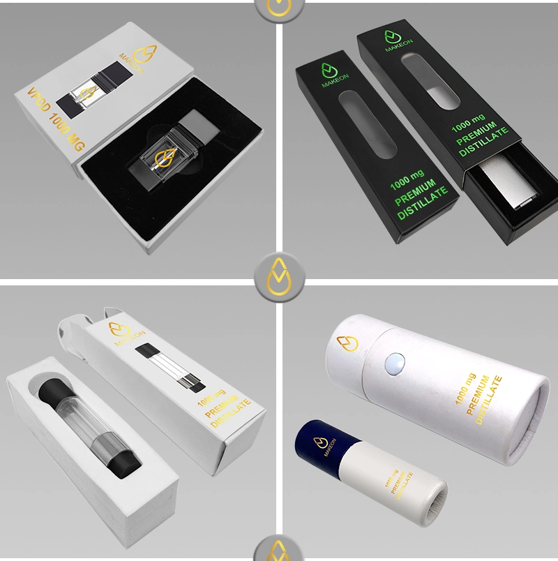 Makeon D10 1ml Empty Custom Vape Flat Disposable Vape Pen Ceramic Coil Pod Thick Oil Delta Vape OEM Packaging Box