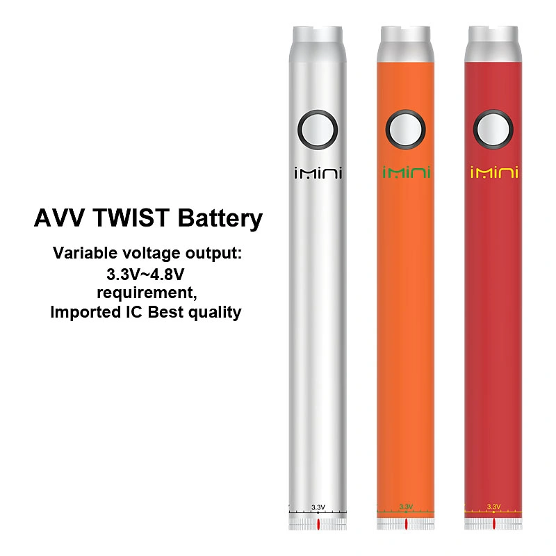 OEM Rechargeable Battery 510 Tread Disposable Vape Pen 350mAh Imini Avv Twist Battery for Thick Oil Cartridges