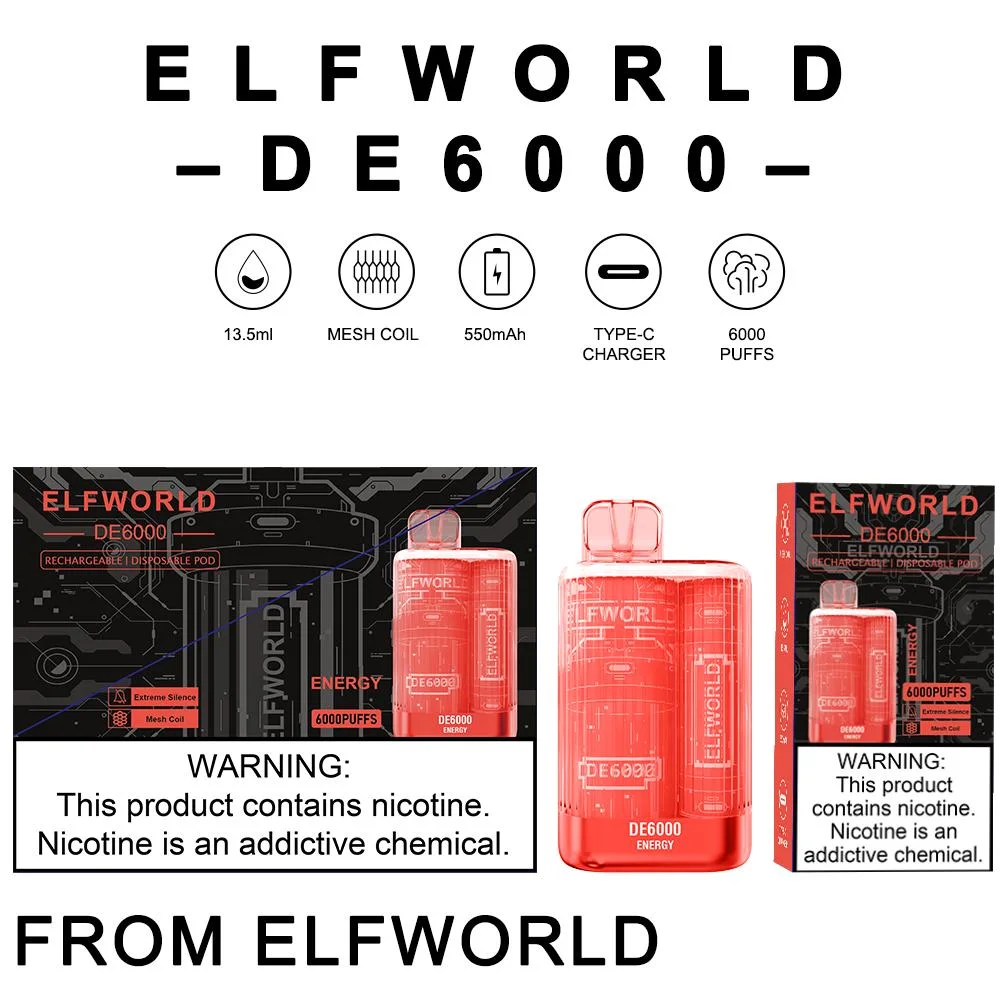 High Quality Electronic Cigarette Elfworld De6000 Crystal Puff Elfworld Lost Elf World Orion Puff Vape Bar Clear 7500 Disposable Vape RM 7500 Puffs