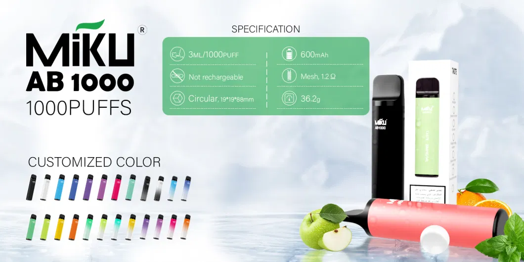 Top-Quality Nicotine Salt E-Cigarette by Miku - Hot Selling 1000 Puffs 3ml Capcity Mesh-Coil