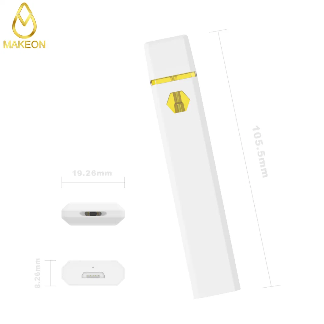 Makeon D10 1ml Empty Custom Vape Flat Disposable Vape Pen Ceramic Coil Pod Thick Oil Delta Vape OEM Packaging Box