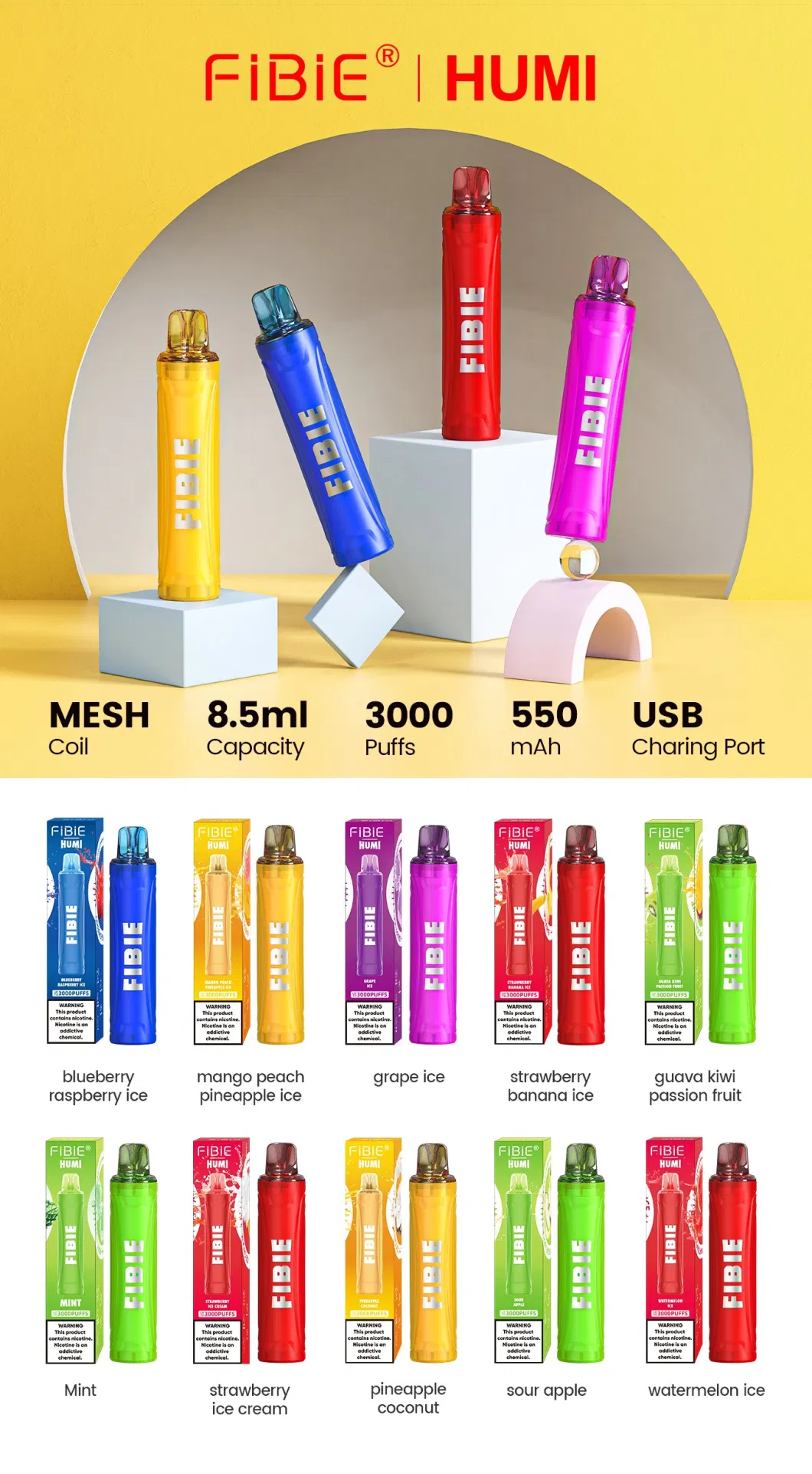 Small Minium Order Quantity Custom Vape Fibie Humi 3000 Puffs Disposable Mini Vape electronic Cigarette Starter Kit