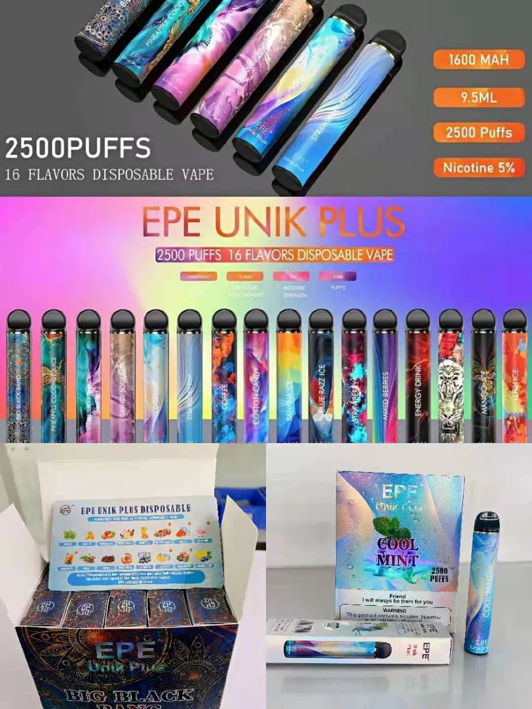 EPE Unik Plus 2500 Puffs Vs Kanggvape Onee Stick Wholesale I Vape Disposable Vape Pen Factory OEM Customize E Cigarette