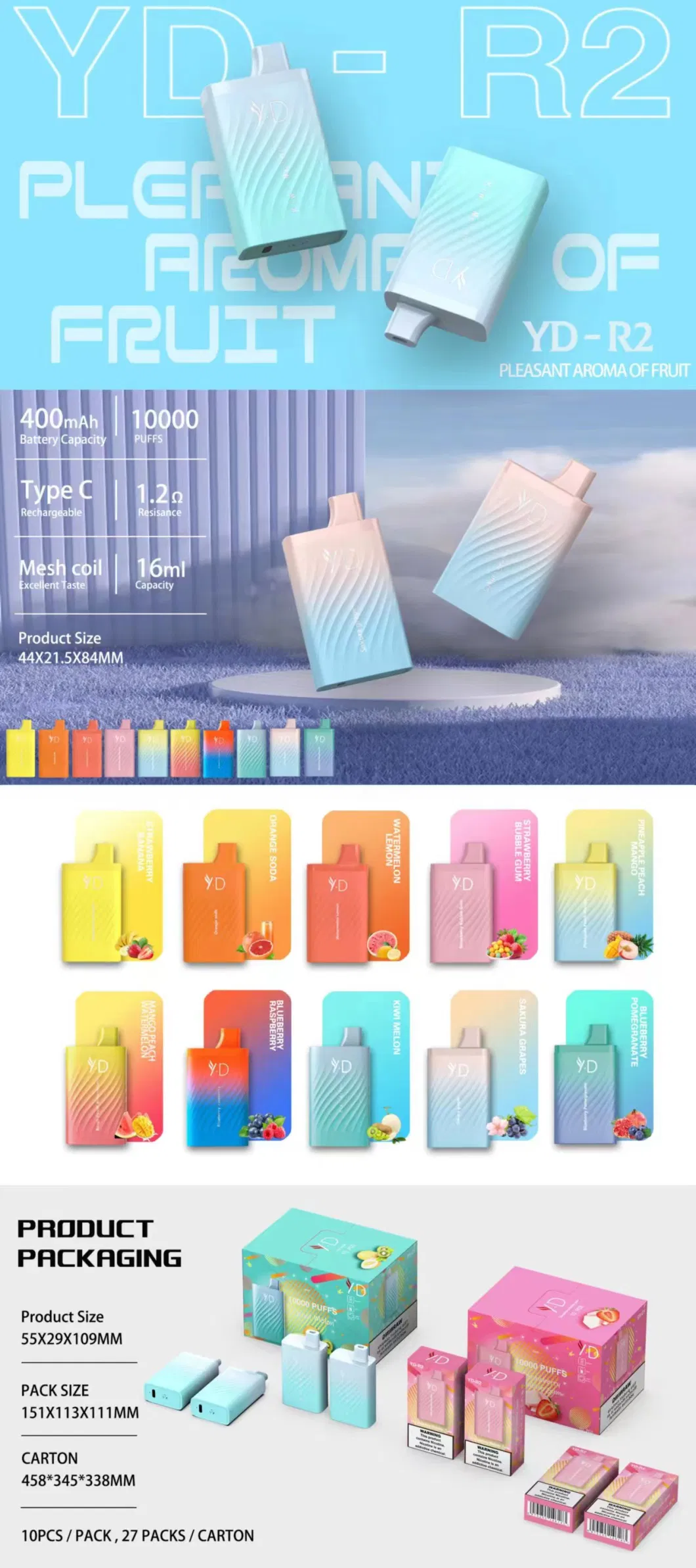 Yd Hot Sell 10K High Quality Puff Flavor Disposable Electric Vape 10000 Puffs Vape Original Factory Wholesale OEM Electronic Cigarette Disposable Price Smoke