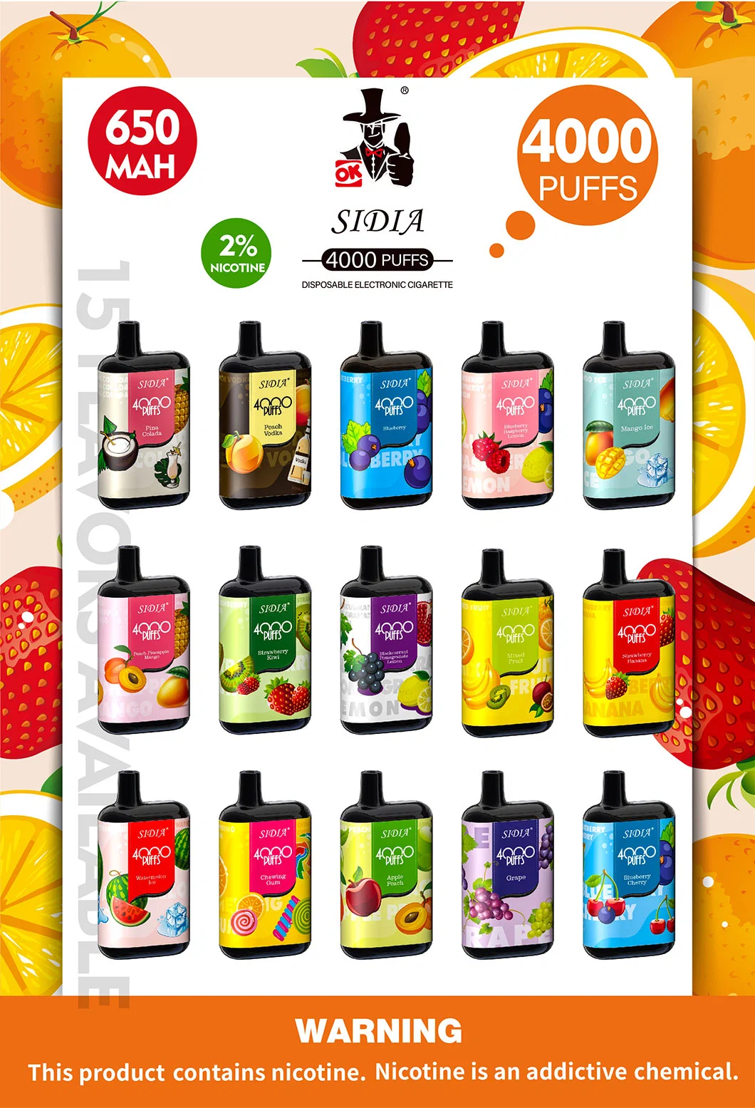 Wholesale Sidia 400 Puffs 12 Ml Disposable Vape Pod of Flavor Strawberry Kiwi