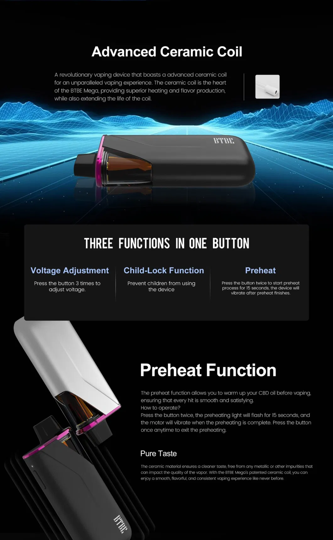 3ml Full Spectrum Thick Oil Vape Device with Preheat Vibration