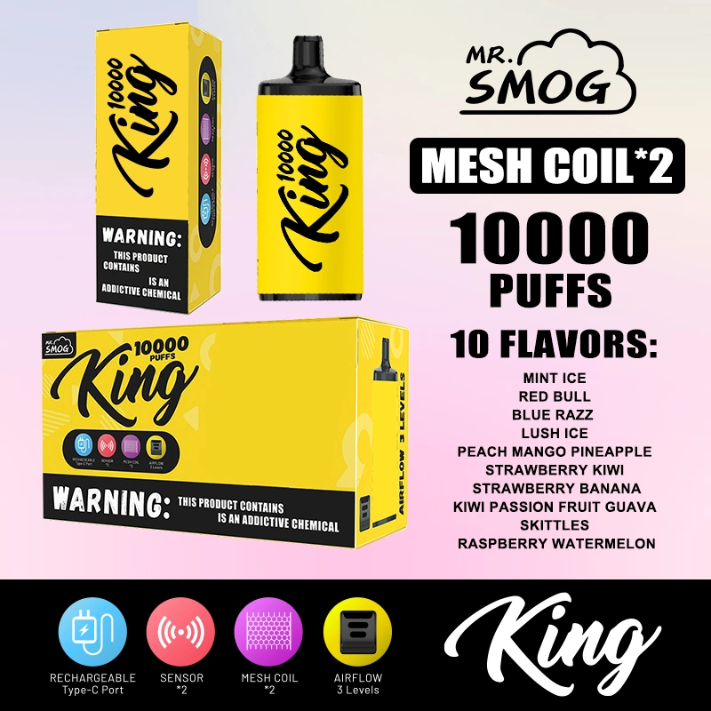 OEM Wholesale Disposable Vape Pen Electronic Cigarette Mesh Coil Bottom Airflow Control 10000 Puff Bar Pod Mr Smog King 10K Dry Herb Vaporizer