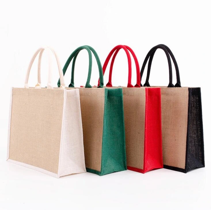 Custom Logo China Wholesale Eco Large Burlap Hemp Gift Shopping Beach Tote Jute Bag