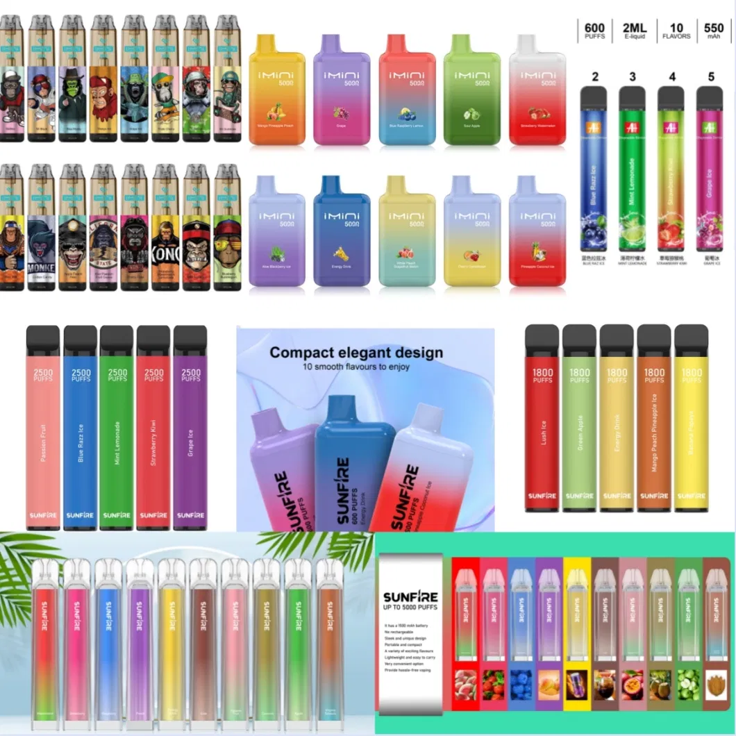 18ml Oil Capacity 8K Puffs Sunfire 9000 8000 Puffs Dtl Disposable Vape 18ml Prefilled 600mAh USB Recharge Vapor Bottom Adjustable Airflow 0mg 20mg 30mg