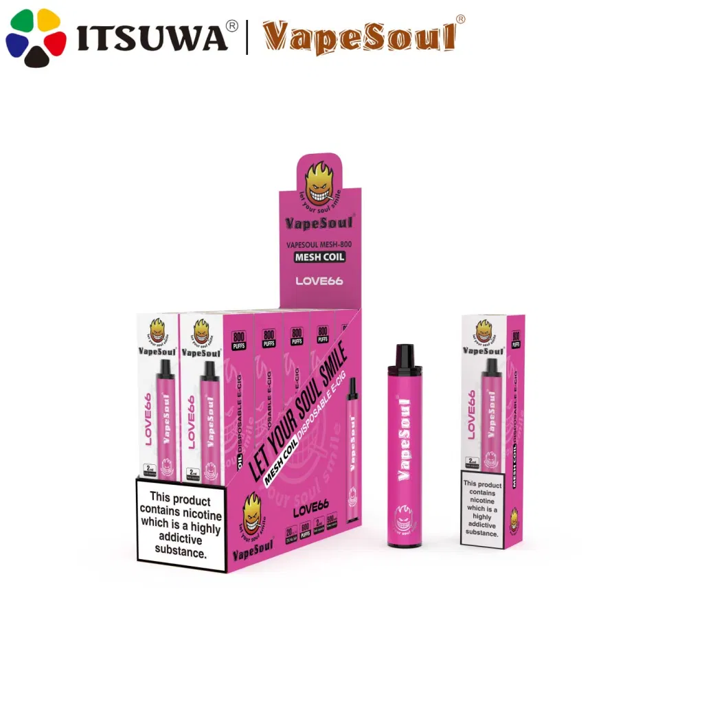 Vapesoul Mesh-800 Wholesale Fashion E-Cigarette 2ml 800puffs 500mAh 1.4ohm OEM ODM Mesh Coil Disposable Vape