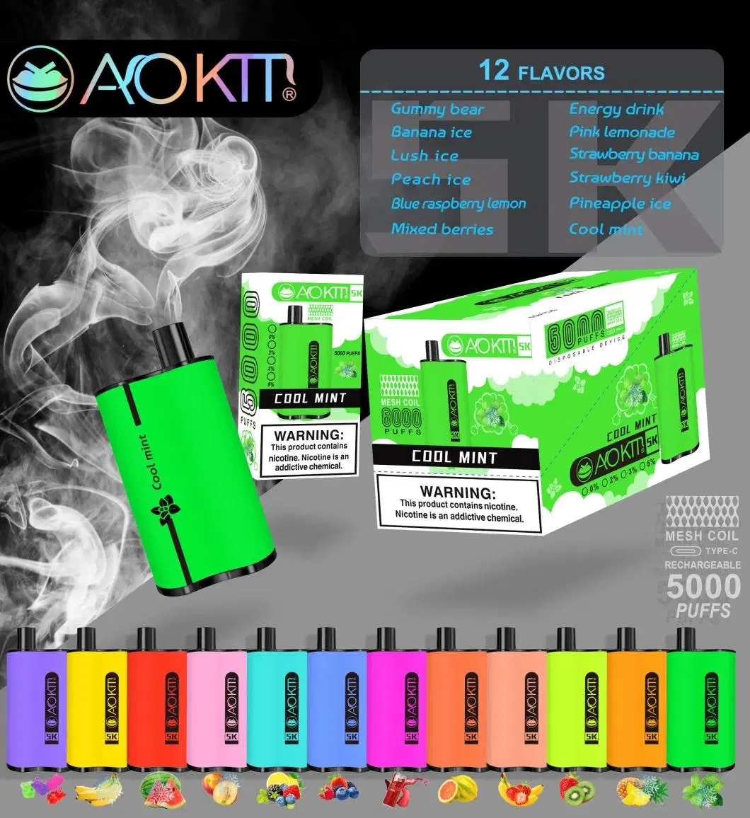 Disposable Vape Bars E-Cig Bc 5000 Puffs E Cigarette 2/5% Vaporizer Puffs 600/1500/2000/4000/5000puff Mango Peach Aokit Vape