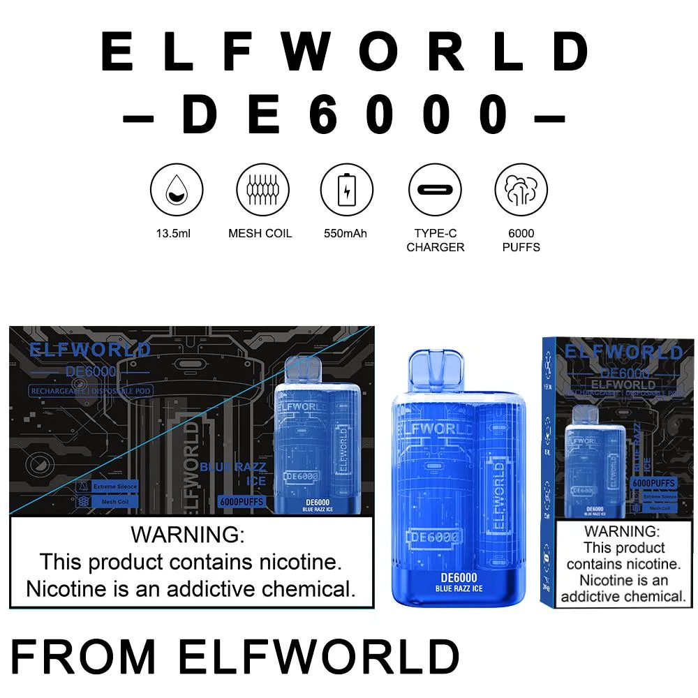 High Quality Electronic Cigarette Elfworld De6000 Crystal Puff Elfworld Lost Elf World Orion Puff Vape Bar Clear 7500 Disposable Vape RM 7500 Puffs