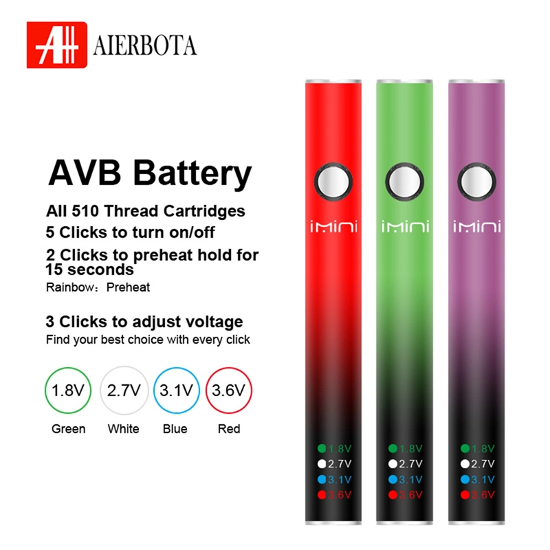 Authentic Imini Vape Battery Imini AVB Variable Voltage Battery 510 Carts 380mAh Batteries Preheat Vape Pen for Vapor Cartridges Wholesale I Vape Factory Direct