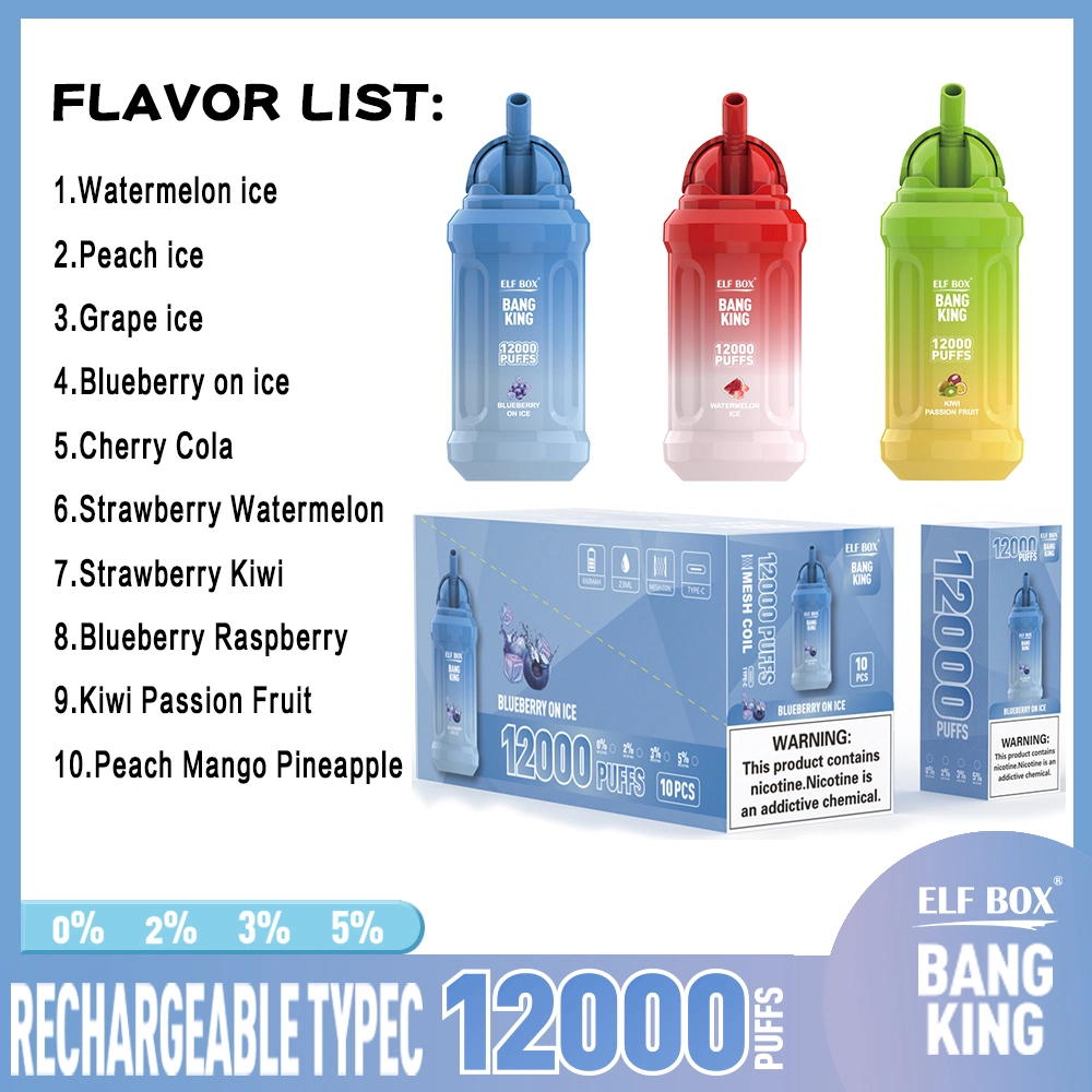 Rechargeable Disposable Vape Elf Box Bk Puff 12000 Puffs Mesh Coil 25ml Pod Strawberry Kiwi Flavor