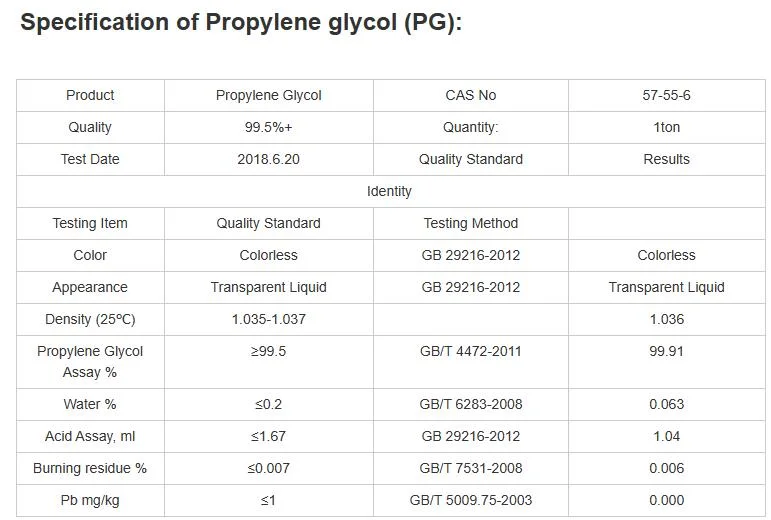 Glycol Glycerin Vegetable Glycerine Industry 56-81-5 Food and USP Grade