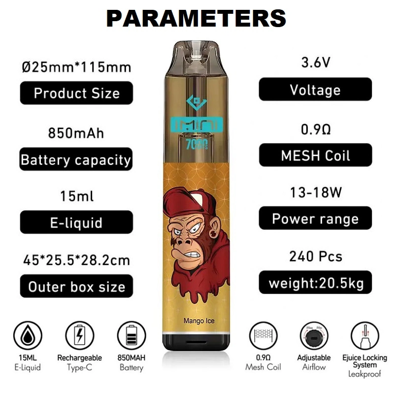 2023 New Released 15ml E-Liquid Capacity Sunfire and Tornado 7000 Rechargeable 7000 Puffs Disposable Vape Pen