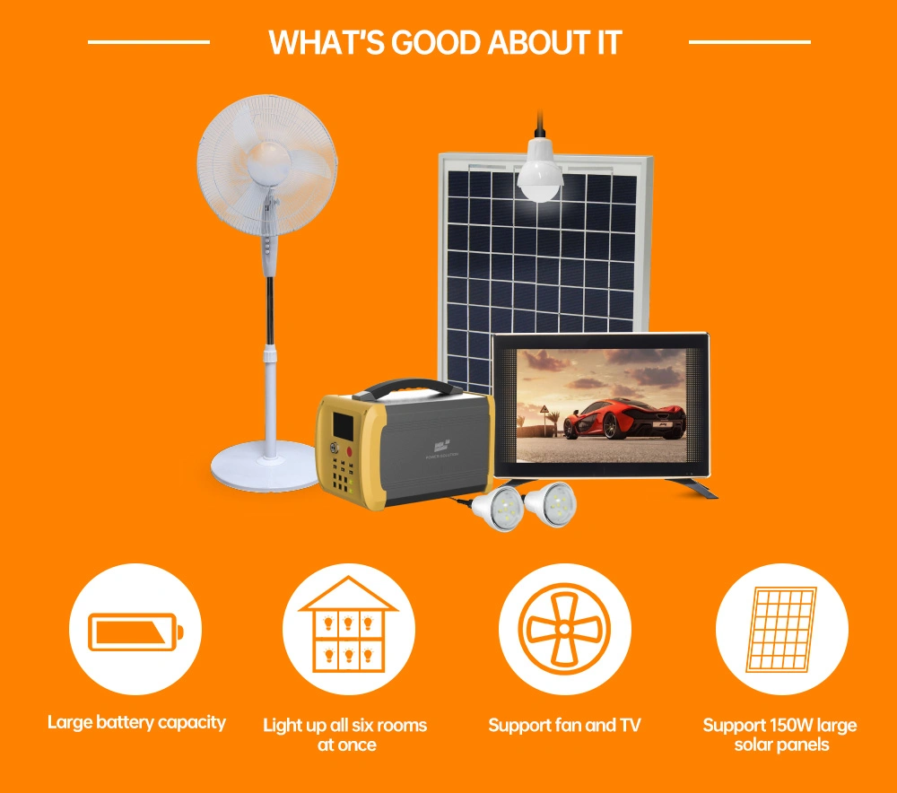 Home Solar Power System Solar Energy Power System Solar Panel System and USB Mobile Phone Charging Run TV Fan