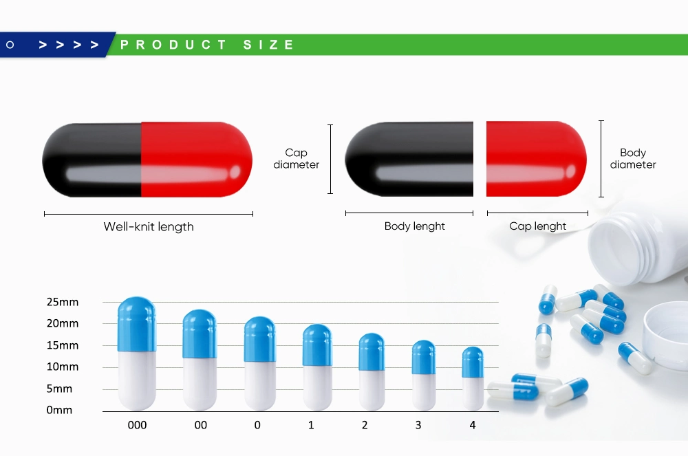 Size 00 0 Empty Vegetarian Gelatin Halal Pill Capsule OEM Pack