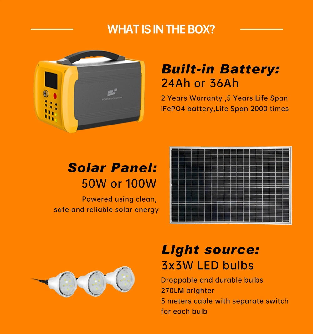 Home Solar Power System Solar Energy Power System Solar Panel System and USB Mobile Phone Charging Run TV Fan