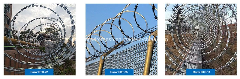 Flat Cross Razor Blade Barbed Wire Coil with 450mm 550mm 650mm Loops Galvanized Concertina Wire for Philippines