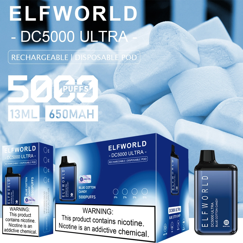 Elfworld DC5000 Bc5000 Mr5000 Puffs Disposable Pod Kit E Cigarette with Rechargeable 600mAh Battery 13ml Prefilled Carts Vape Pen Vs Mrvi Bar Factory