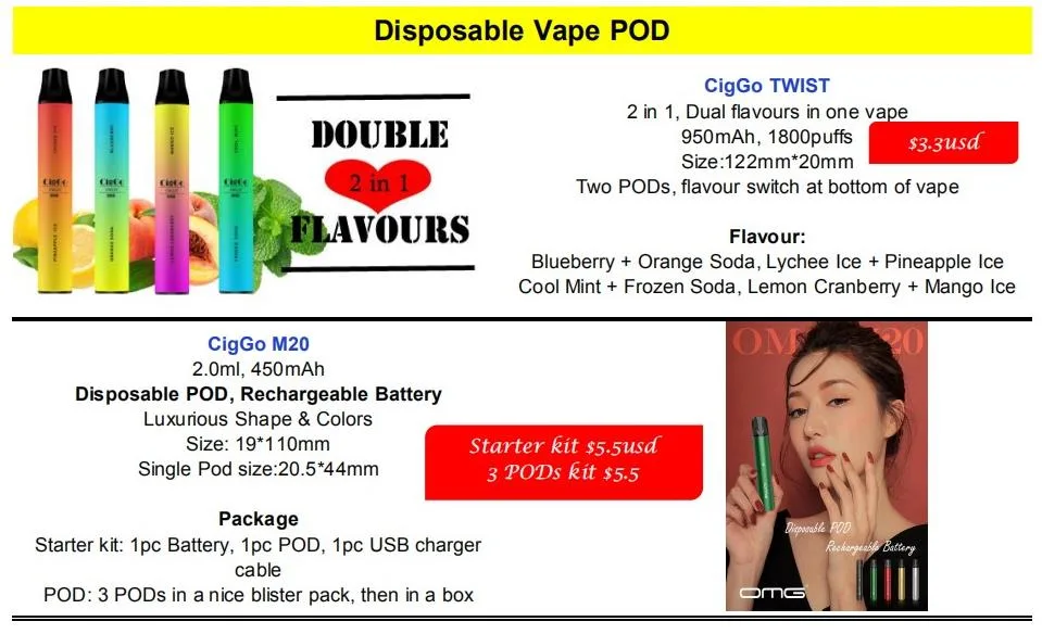 Newest 2 in 1 Disposable Vape 2000puffs Puff Double Disposable Vaporizer