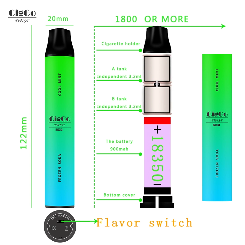 Wholesale Double Tastes 1800 Puffs E Vape Pen E Cigarette Pod Vaporizer