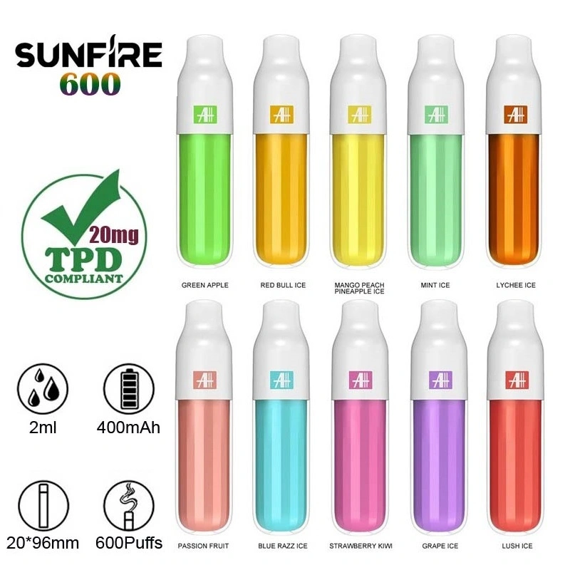 China Popular New Model 0%/2%5%/ Nicotine 2ml E Juice Sunfire 600 Puffs with Tpd Vape Pen