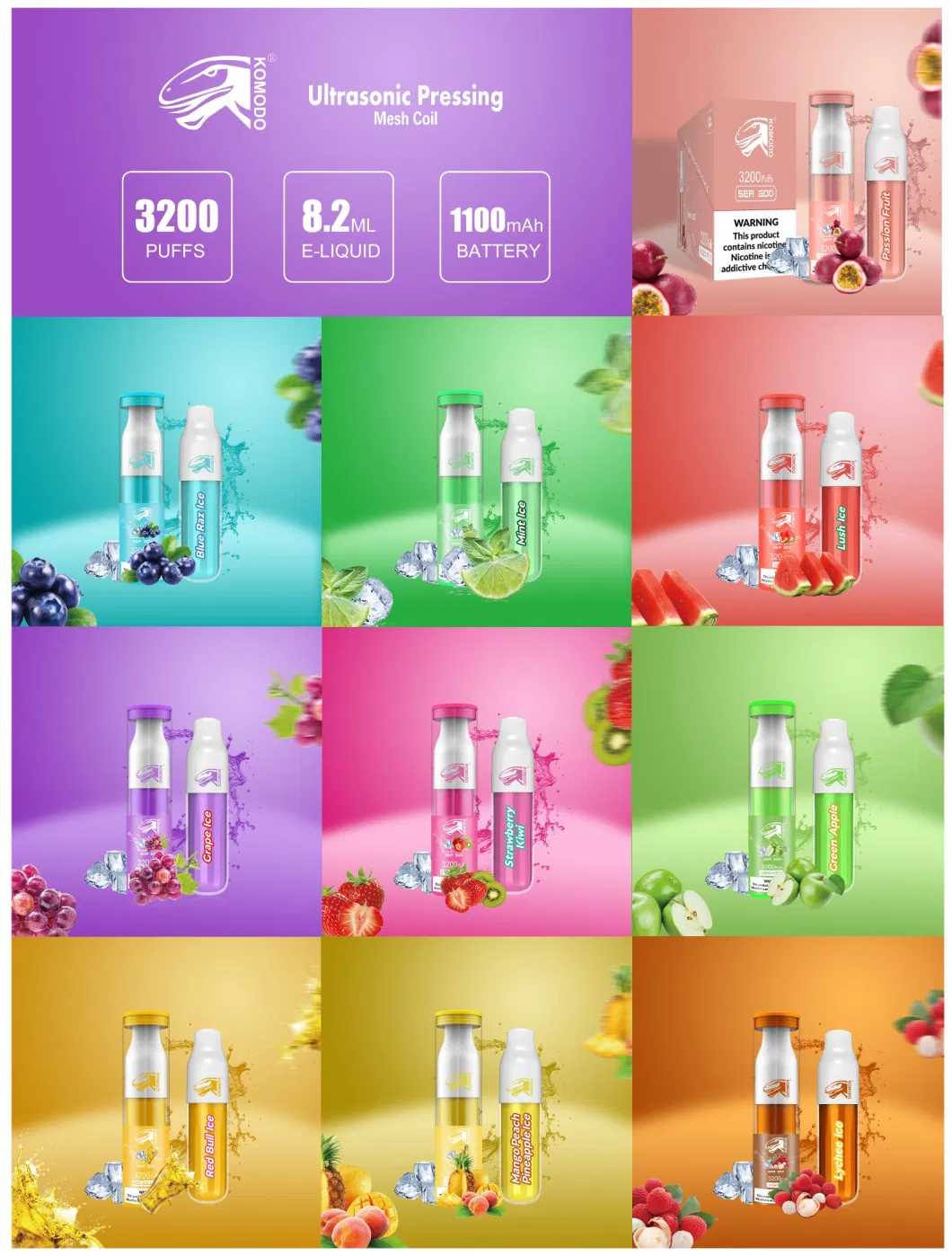 Factory Wholesale 7000 Puff Disposable Vape Device Fresh Mint Bubblegum