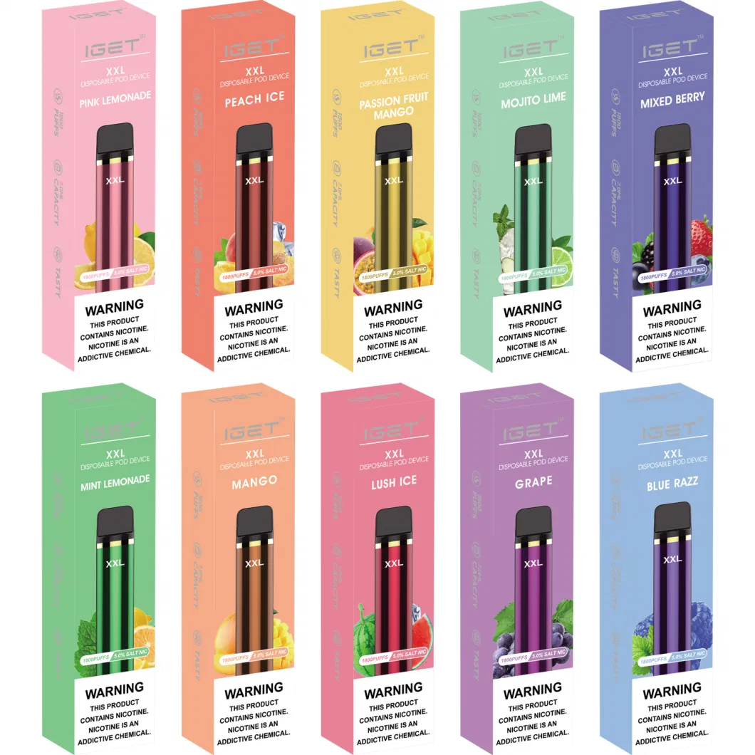 Wholesale Iget XXL Vape Pen 22 Flavors 1800 Large Puffs Disposable Hot Sale Ecigarette Vaporizer Pod Starter Kit