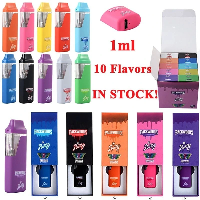 10 Flavors Packwoods X Runtz Runty Disposable Vape Pens Rechargeable 380mAh Battery 1ml 1000mg Empty Pods Thick Oil Cartridges Carts Vape with Retail Box