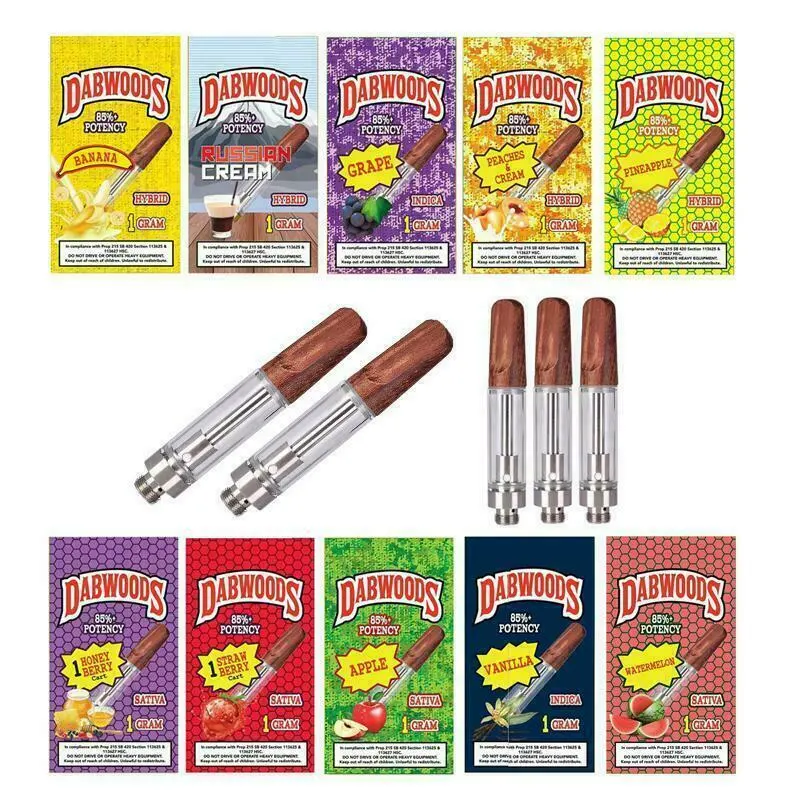 Dabwoods Carts Empty Cartridge Ceramic Coil Vaporizer 1ml Pods E-Cigarette 10 Flavors Dabwoods Disposable Live Resin Full Gram Vape Pen with Package Boxes