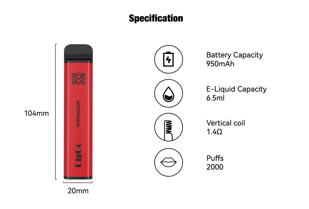 Ciggo Cube 2000 Puffs Disposable Vape Pen with 650mAh Battery 6.5ml Eliquid