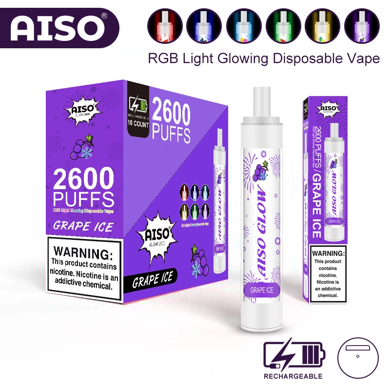 Wholesale Mint Flavour 2600 Puffs Ecig Disposable Vape with RGB Light Glowing