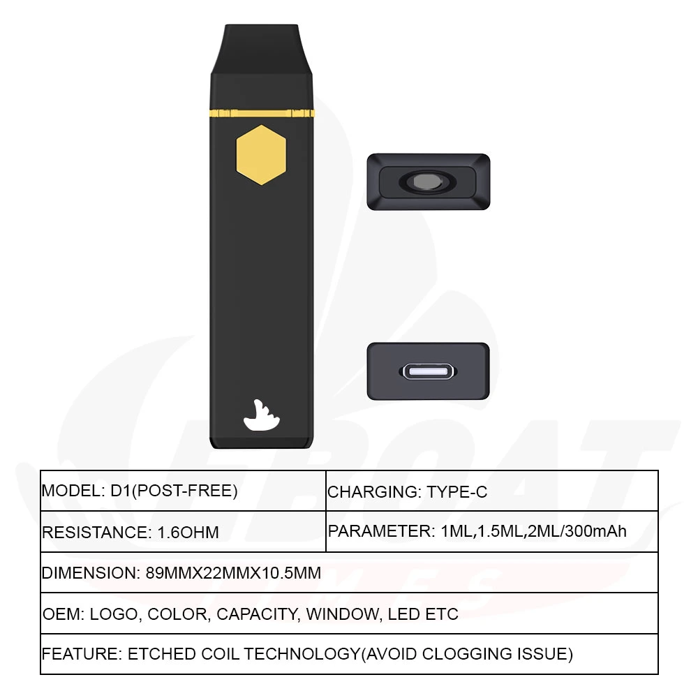 2024 Postless Empty Hhc Vape Pen Live Resin Rosin E Cigarette 1ml Disposable Vaporizer for Thick Oil