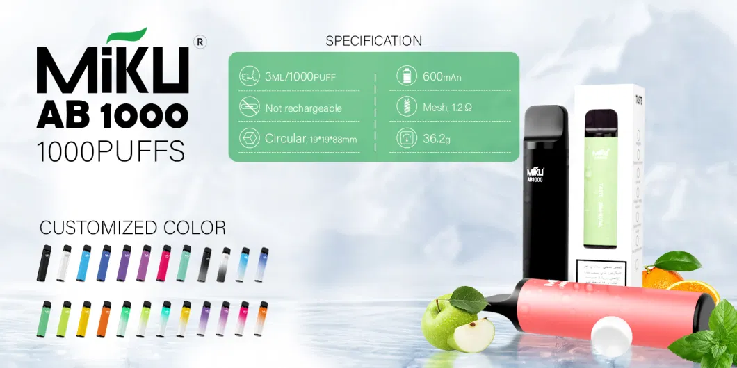 Miku Ab1000 E-Cig 3ml 1000 Puffs 2% Nicotine Flavorul Wholesale Disposable Vape