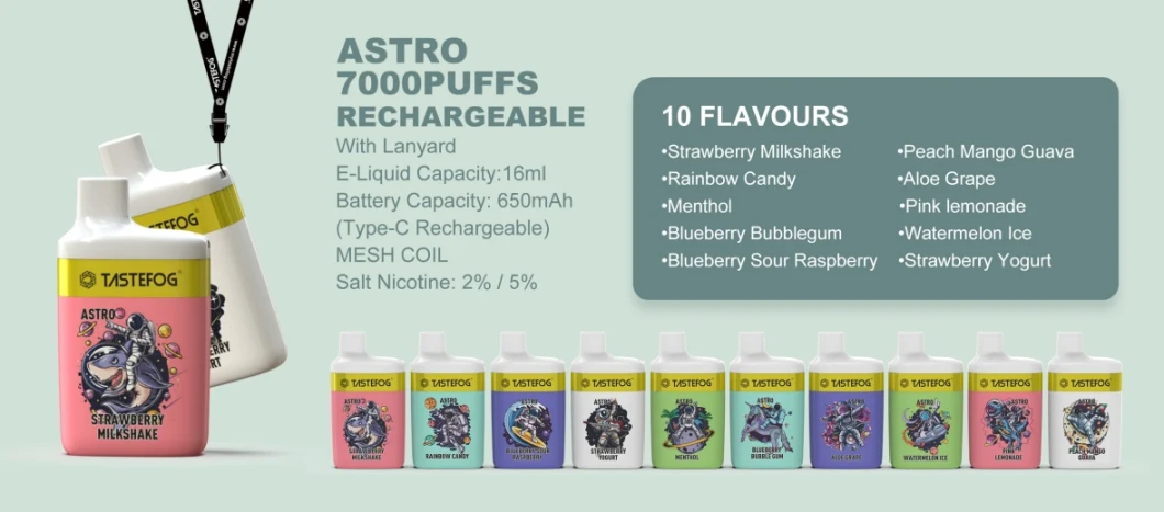 Wholesale Best Price Tastefog Astro 7000 Puffs 2% 5% Nicotine Rechargeable Disposable Vape Pod