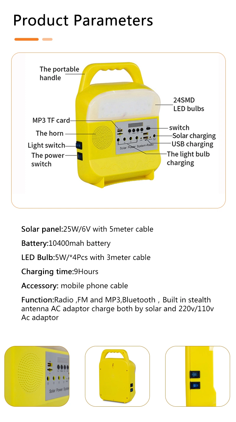 25 Watt Mobile Home Solar Lighting System with Radio and USB Charging Port Solar Light