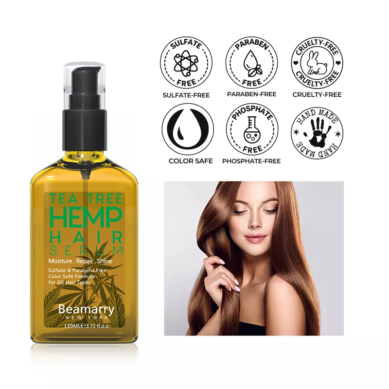 OEM Customized Label Sulfate Free Anti Hair Loss Organic Tea Tree Hemp Hair Serum Oil for All Hair Types