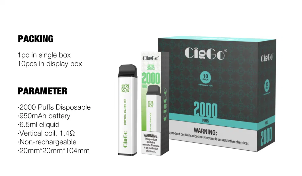 Ciggo Cube 2000 Puffs Disposable Vape Pen with 650mAh Battery 6.5ml Eliquid