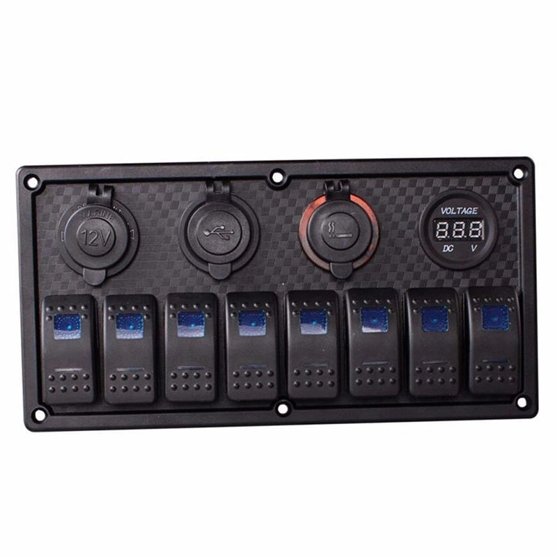 8 Gang Rocker Switch Panel Circuit Breaker Cigarette Lighter Socket