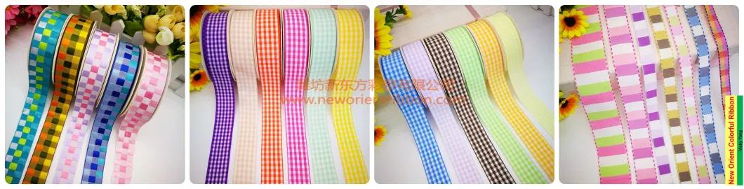 Wholesale Polyester Gingham Ribbon Double/Single Face Satin Sheer Organza Taffeta Hemp Metallic Ribbon for Decoration/Bows/Xmas