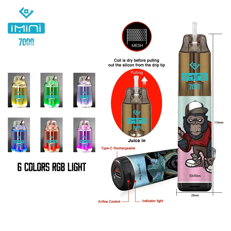 OEM/ODM Wholesale Vape Besoem/ODM Wholesale Vape Best Imini 7000 8000 10000 Disposable Vape Pen Elf LED Light Bar Vape Pen Best Selling Puffs Bar E Cigarette