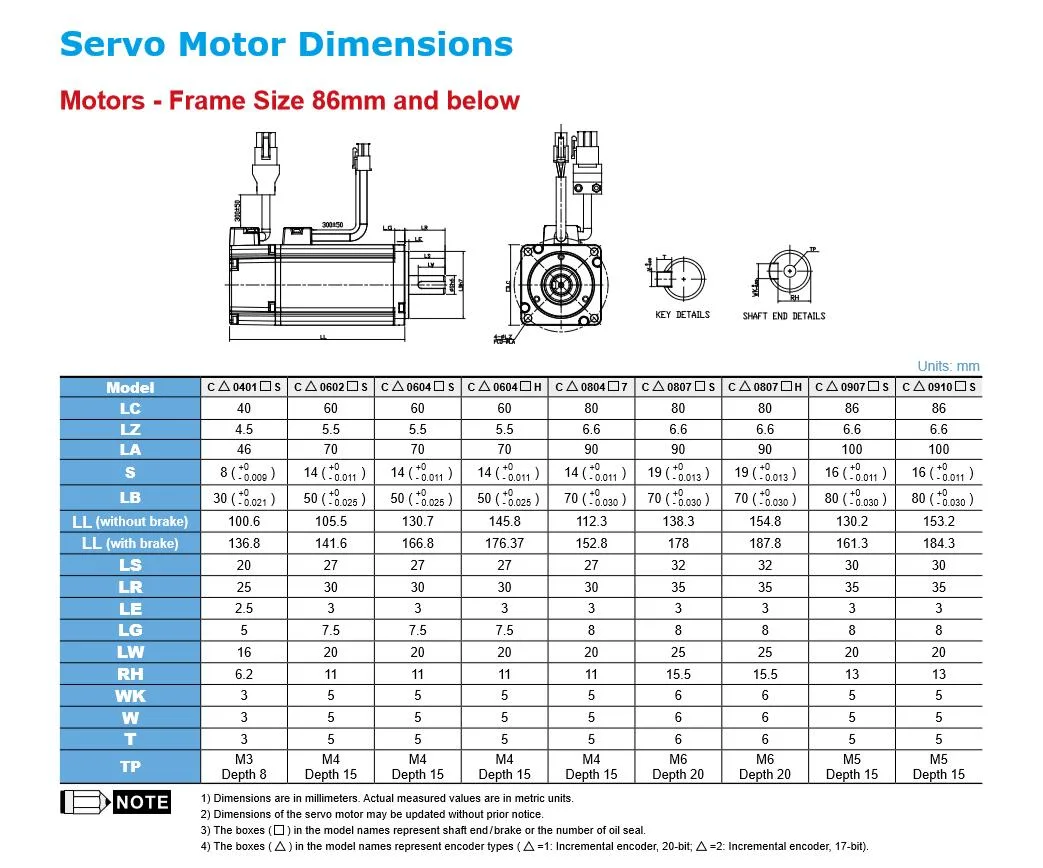 Delta AC Asd-B2 /A2 /A3 /B3/ Mr-J2s/J3/J4/Je A5/A6/ Sgm7j/Sgm7d/SGD7s Ecma Simatic V90 Mitsubishi, FUJI, Yaskawa Panasonic Omron Siemens Ls Teco AC Servo Motor