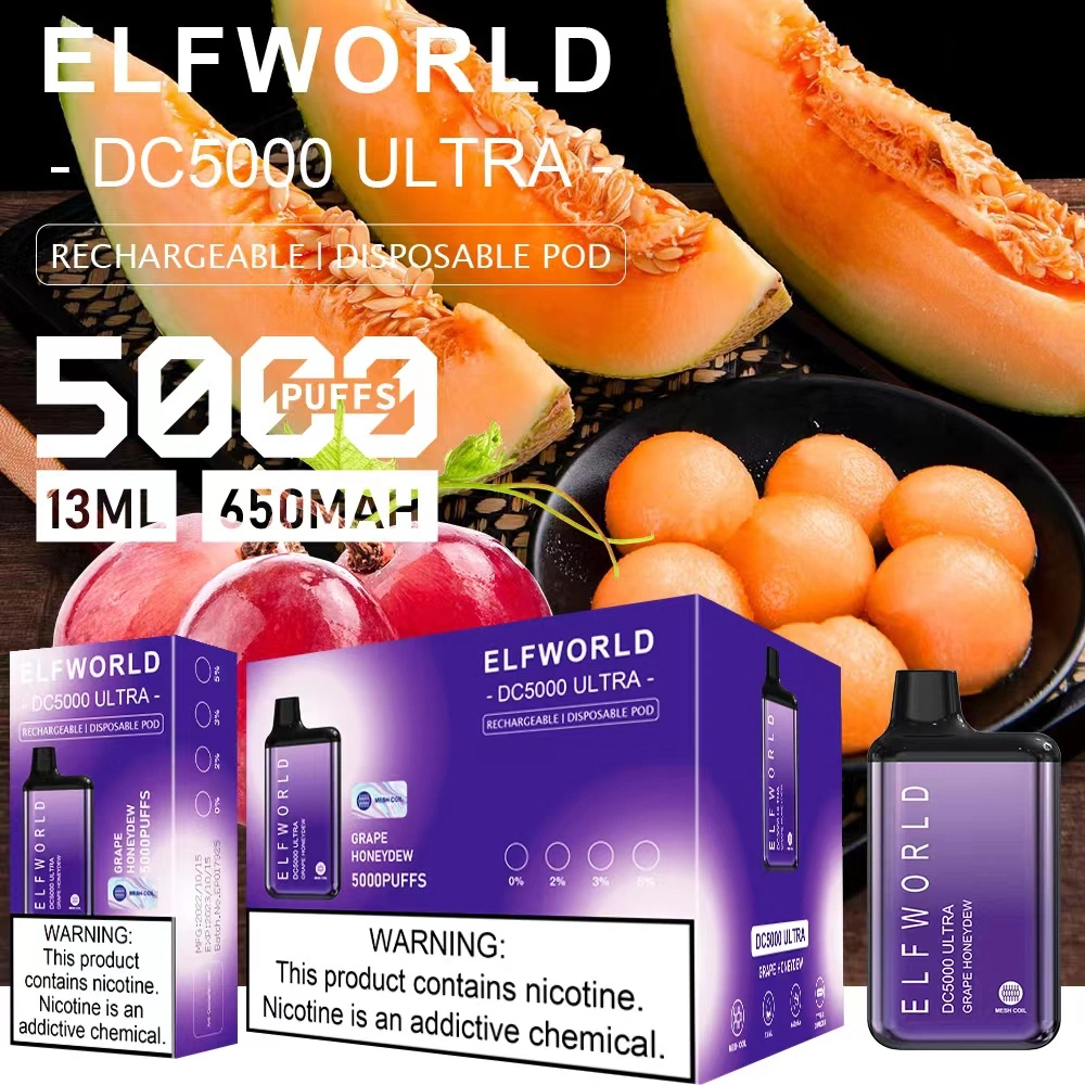 Original Elfworld Ultra 5000 Cigarettes Disposable Vapes Recharager Battery Vs Elfbar 5000