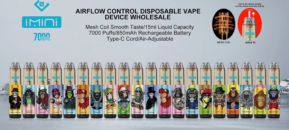 Wholesale Competitive Price Imini 7000 Puffs 850mAh 0.9ohm Mesh Coil Airflow Adjustable Control with 6 Colors RGB Light