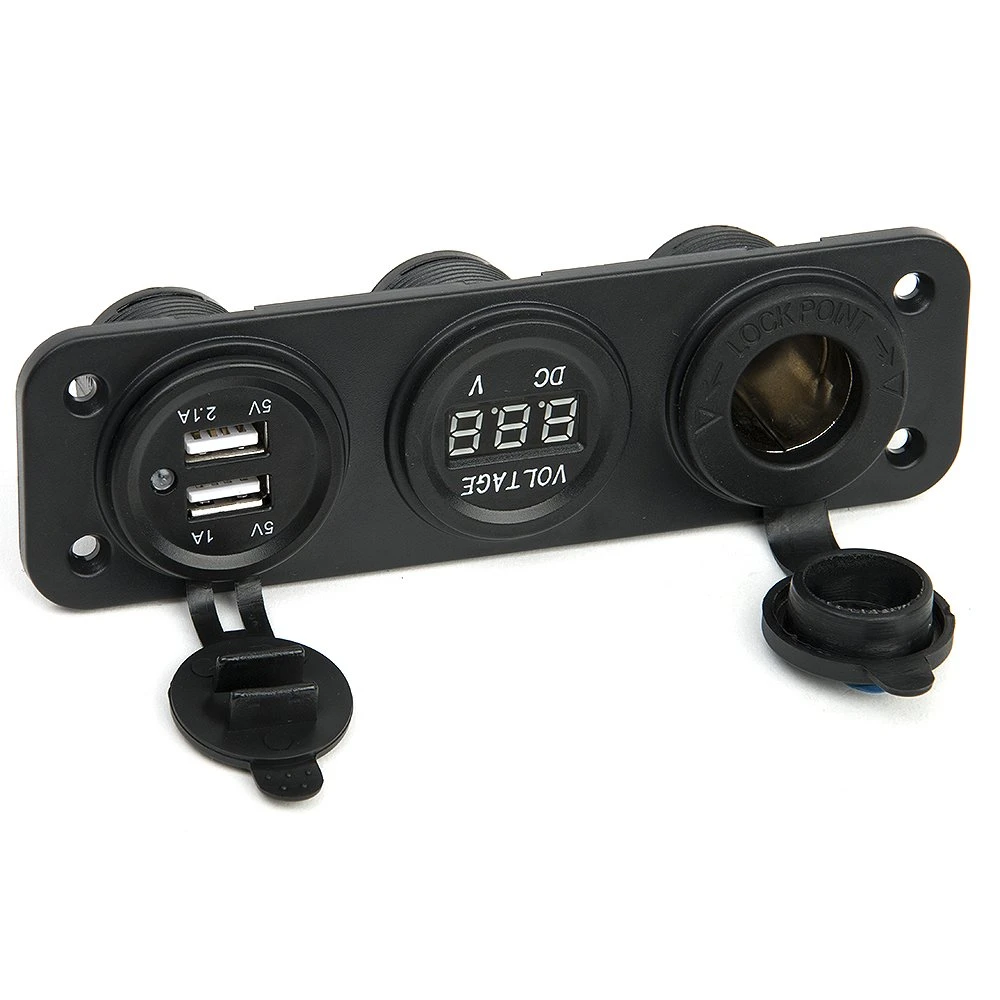 1 Cigarette Lighter Socket + 3.1A Dual USB Power Adapter Charger + LED Digital Voltmeter