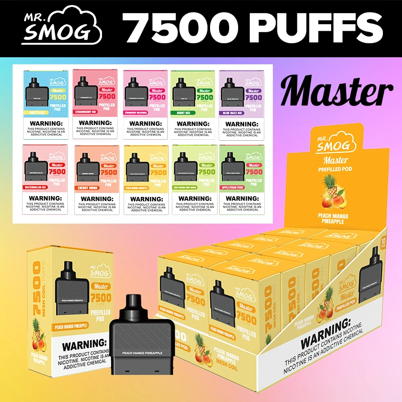 Electric Hook Prefilled Pod Starter Kit Mr Smog Master 7500 6000 5000 Puffs Mesh Coil Fruits Flavors Wholesale Disposable Vape Pen Refill Vaporizer Wape