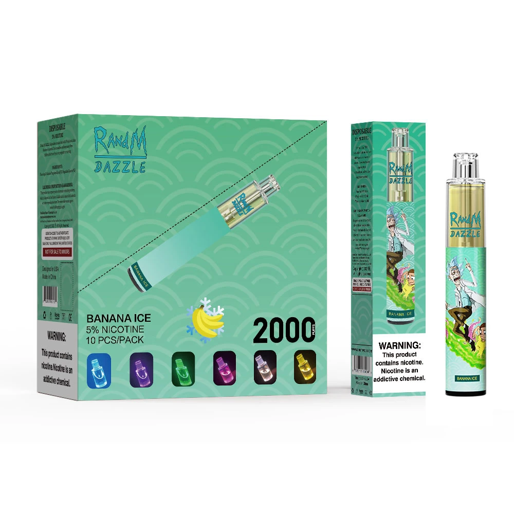 Custom Blue Razz RGB Light Randm Dazzle 2000 Puffs Disposable Ecig Vape Pen Factory